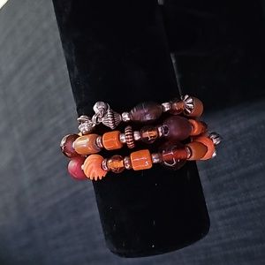 Orange and Brown Beaded Memory Wire Bracelet🎀